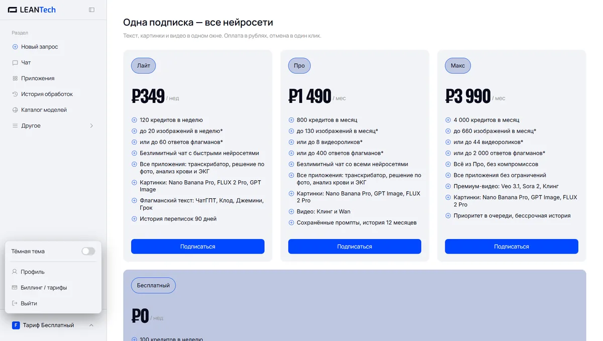 Тарифы и цены на SeaArt AI в рублях без VPN